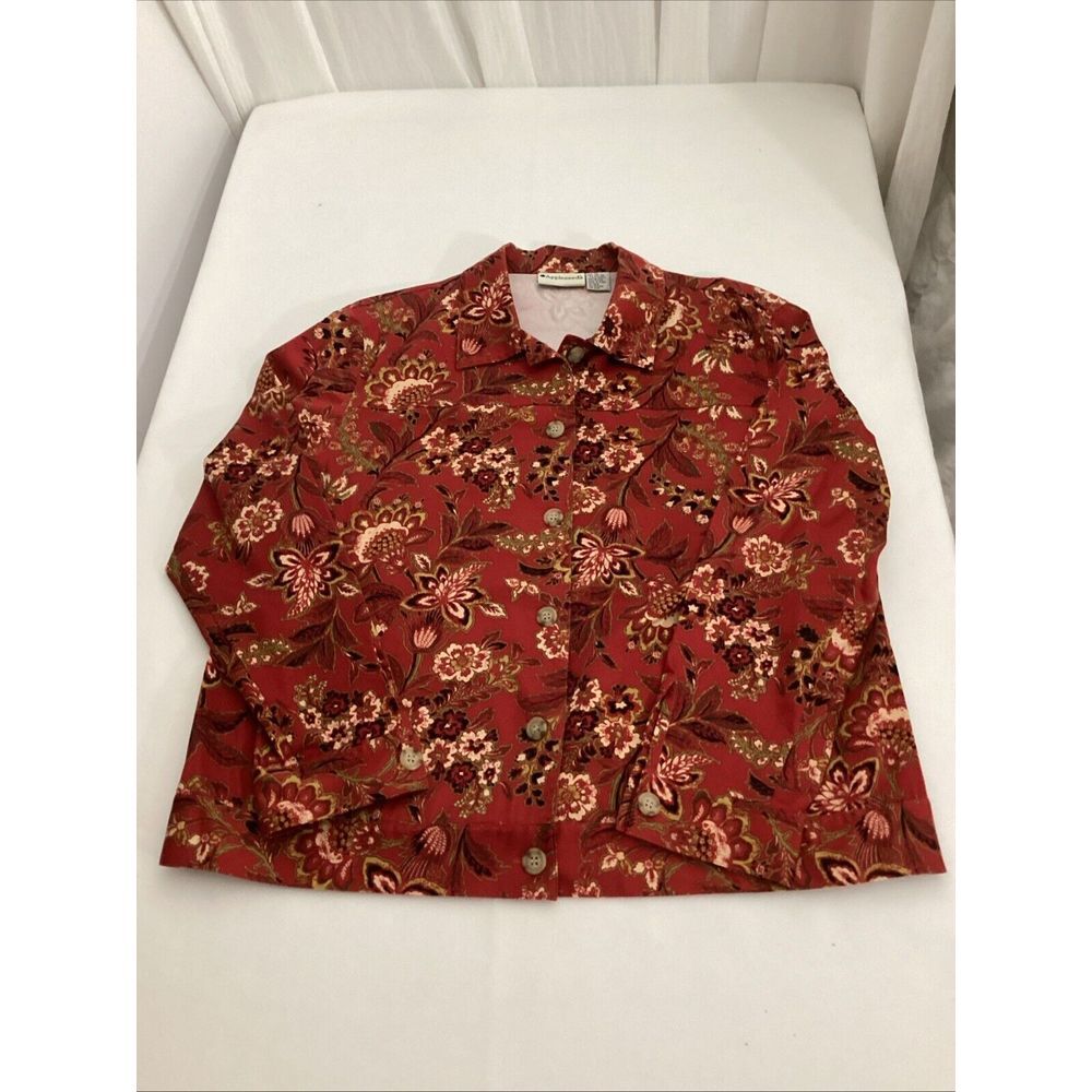 Appleseed's Women's Sz 16 Jacket Petites Floral Button Up Lined Collar SKU 58951